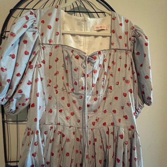 Ivy City Co Thea Striped Dress with Red Strawberry Print - Picture 7 of 8